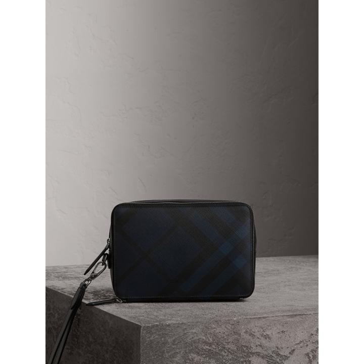 Burberry Burberry Leathe Trim London Check Pouch, Blue