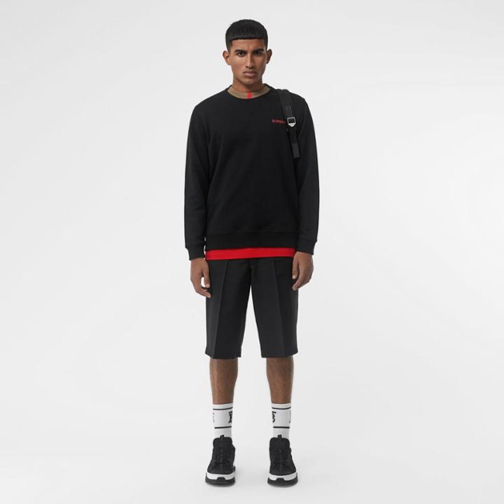 Burberry Burberry Icon Stripe Detail Cotton Sweatshirt, Black