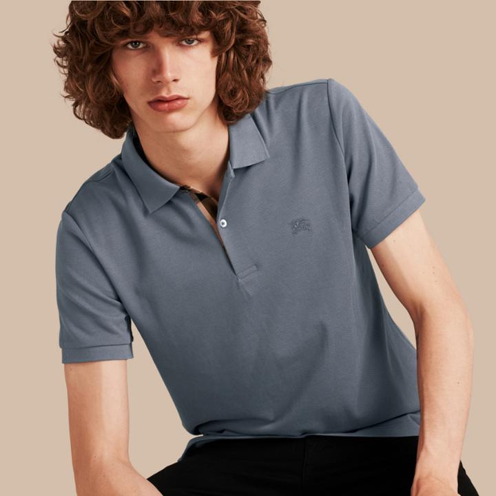 Burberry Burberry Check Placket Cotton Piqu Polo Shirt, Size: M, Blue