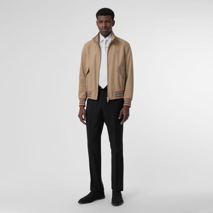 Burberry Burberry Icon Stripe Detail Cotton Gabardine Harrington Jacket, Size: 40, Yellow