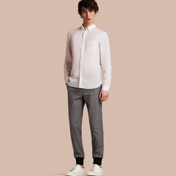 Burberry Prince Of Wales Cotton Wool Trousers With Knit Cuffs