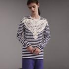 Burberry Burberry Unisex Lace Appliqu Breton Stripe Cotton Top, Size: Xl, Blue