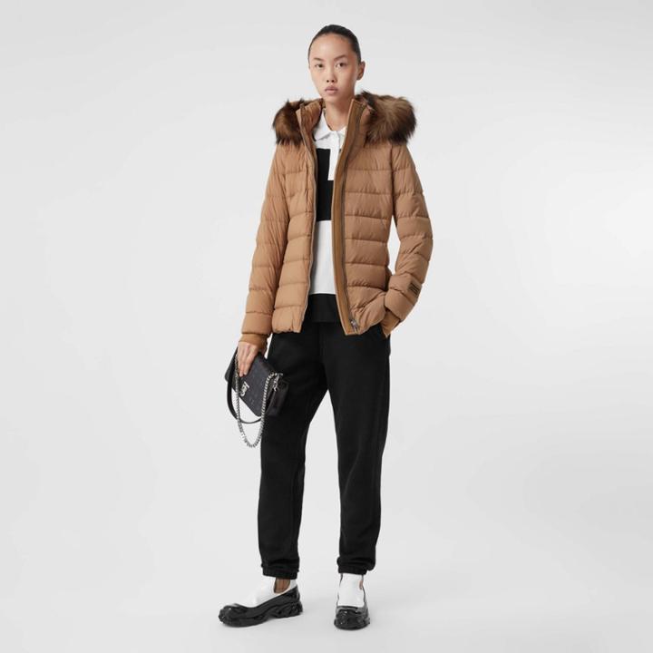 Burberry Burberry Faux Fur Trim Detachable Hood Puffer Jacket, Brown