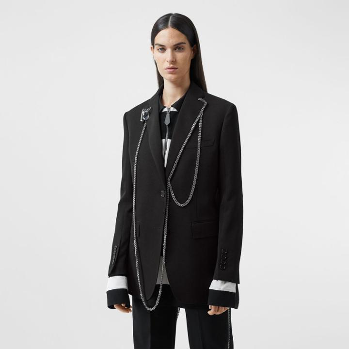 Burberry Burberry Chain Detail Wool Blazer, Size: 0, Black