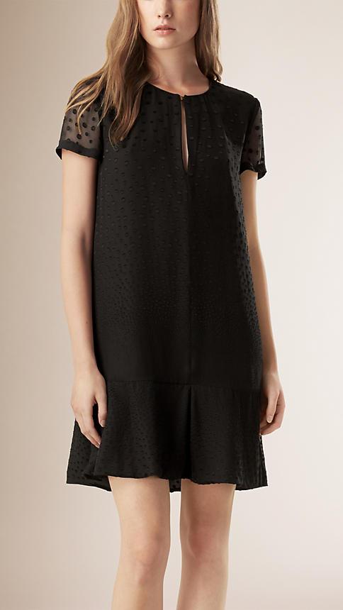 Burberry Polka Dot Detail Silk Blend Dress