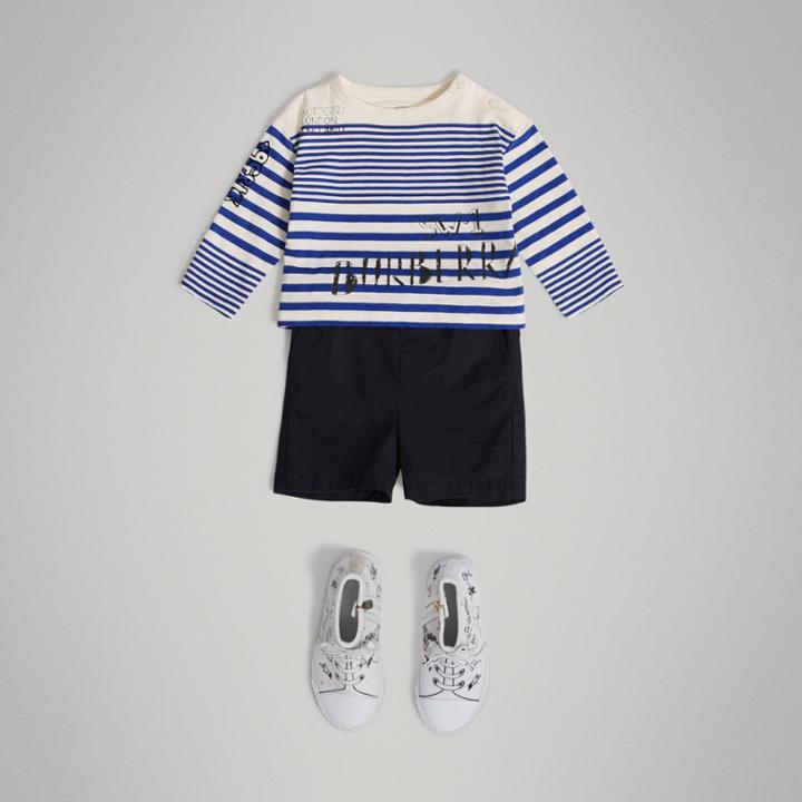Burberry Burberry Long-sleeve Sw1 Print Cotton Top, Size: 3y, Blue