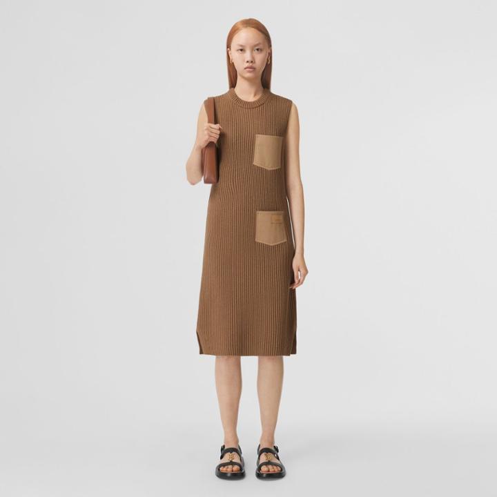 Burberry Burberry Logo Appliqu Rib Knit Cashmere Cotton Dress