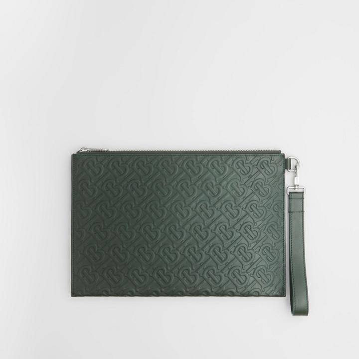 Burberry Burberry Monogram Leather Zip Pouch, Green