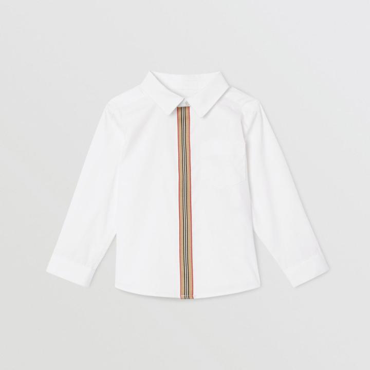 Burberry Burberry Childrens Icon Stripe Trim Stretch Cotton Shirt, Size: 2y, White
