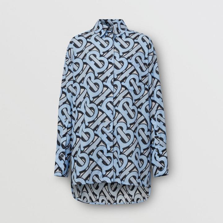 Burberry Burberry Monogram Print Cotton Poplin Oversized Shirt, Size: 10, Blue