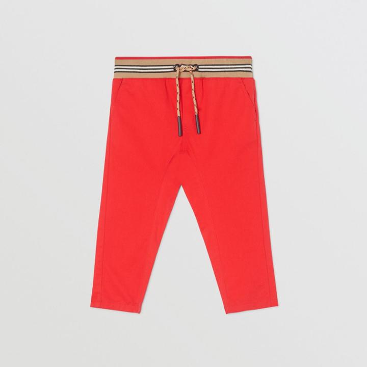Burberry Burberry Childrens Icon Stripe Detail Cotton Twill Drawcord Trousers, Size: 2y, Red