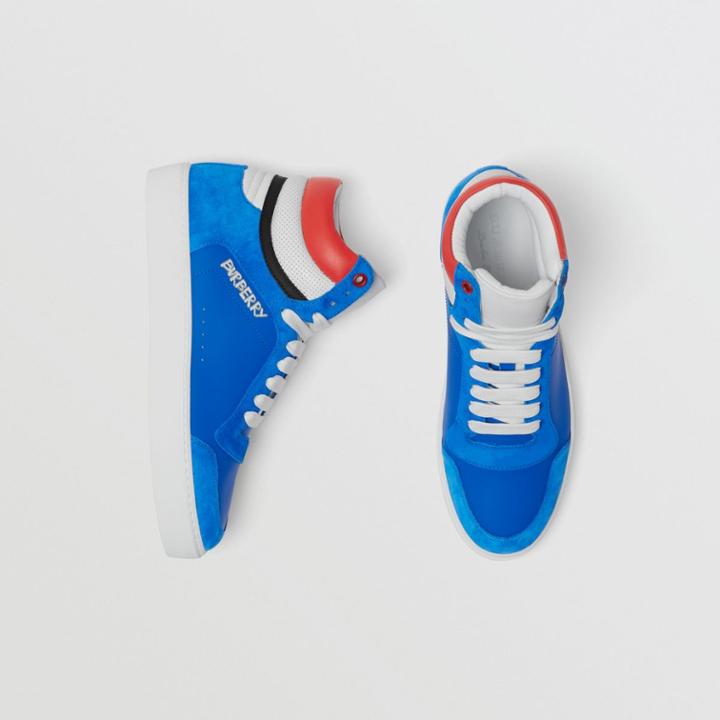 Burberry Burberry Leather And Suede High-top Sneakers, Size: 37, Blue