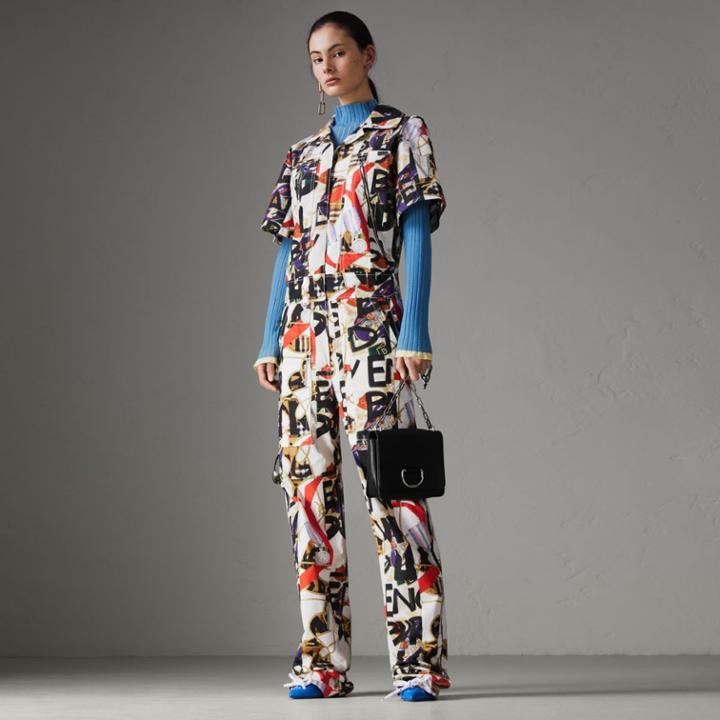 Burberry Burberry Graffiti Archive Scarf Print Cotton Jumpsuit, Size: 00, Beige