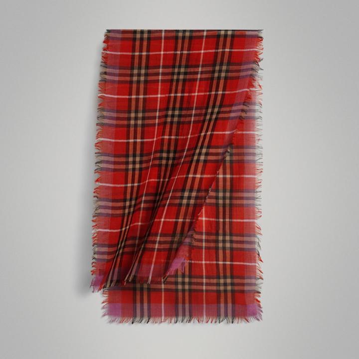 Burberry Burberry Lightweight Check Wool Silk Scarf, Size: Os, Orange
