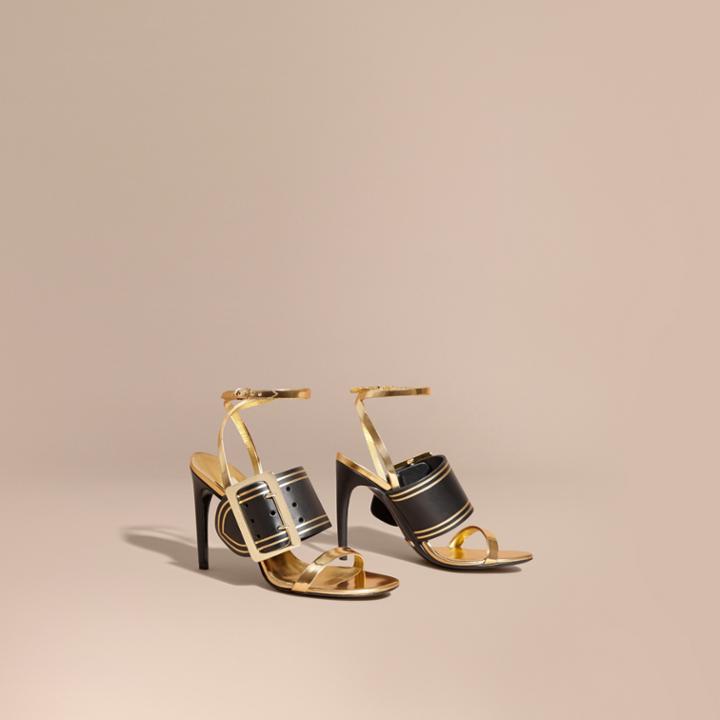Burberry Burberry Two-tone Leather Sandals With Buckles, Size: 36.5, Yellow