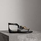 Burberry Burberry Equestrian Detail Leather Sandals, Size: 38.5, Black