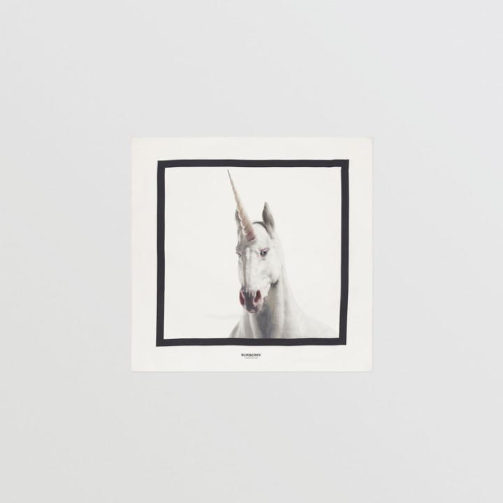 Burberry Burberry Unicorn Print Silk Square Scarf, White