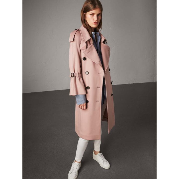 Burberry Burberry Ruffled Storm Shield Cashmere Trench Coat, Size: 04, Pink