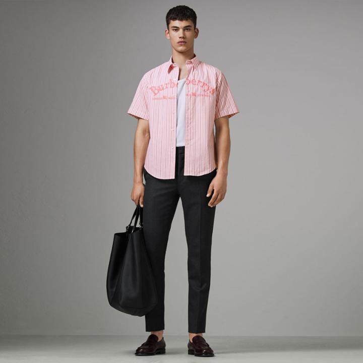 Burberry Burberry Embroidered Archive Logo Striped Short-sleeve Shirt