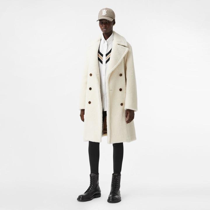 Burberry Burberry Technical Wool Fleece Double-breasted Coat, Size: 04, White