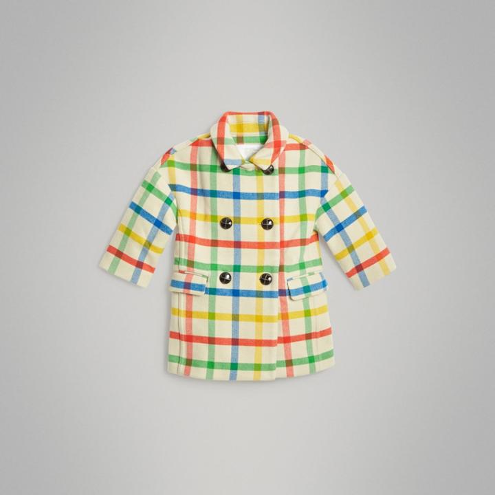 Burberry Burberry Check Wool Twill Tailored Coat, Size: 6y, Yellow