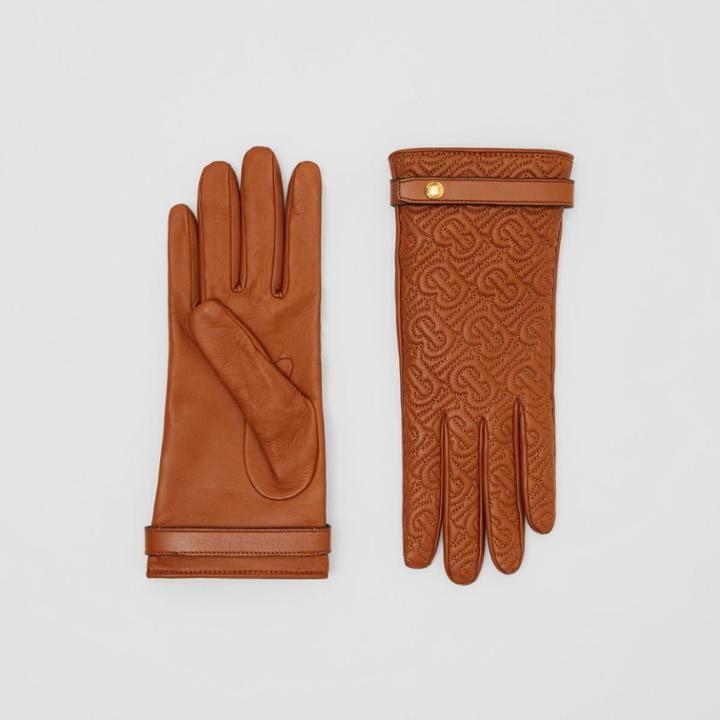 Burberry Burberry Cashmere-lined Quilted Monogram Lambskin Gloves, Size: 8.5, Brown
