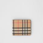 Burberry Burberry Vintage Check E-canvas Wallet With Id Card Case, Beige