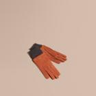 Burberry Wool Cashmere Ribbed Trim Suede Gloves