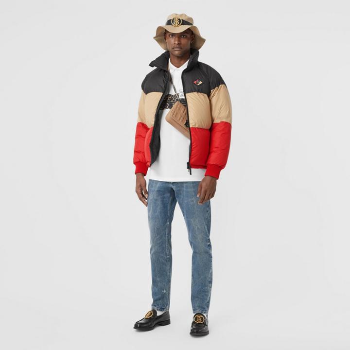 Burberry Burberry Logo Graphic Striped Puffer Jacket, Black