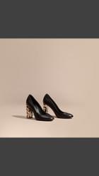 Burberry Check Heel Leather Pumps