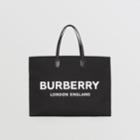 Burberry Burberry Logo Detail Cotton Blend Tote, Black