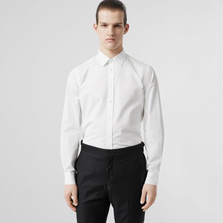 Burberry Burberry Slim Fit Monogram Motif Cotton Poplin Shirt, Size: 31, White
