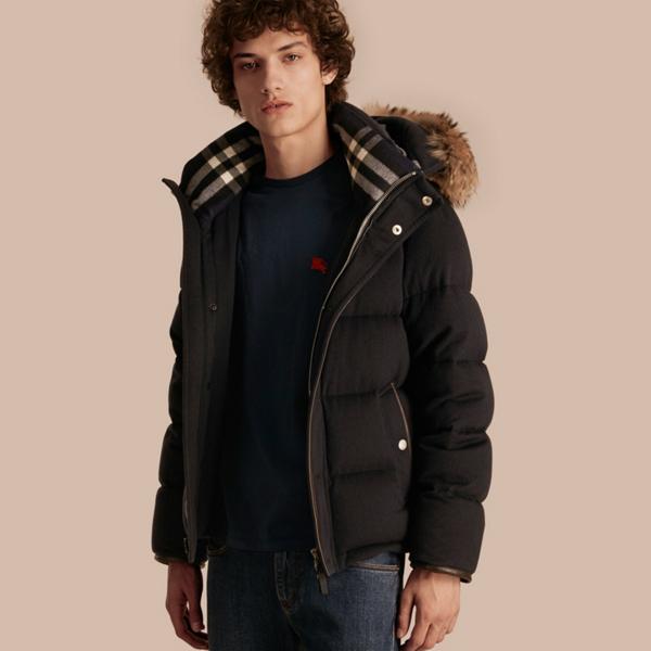 Burberry Down-filled Cashmere Jacket With Detachable Fur Trim