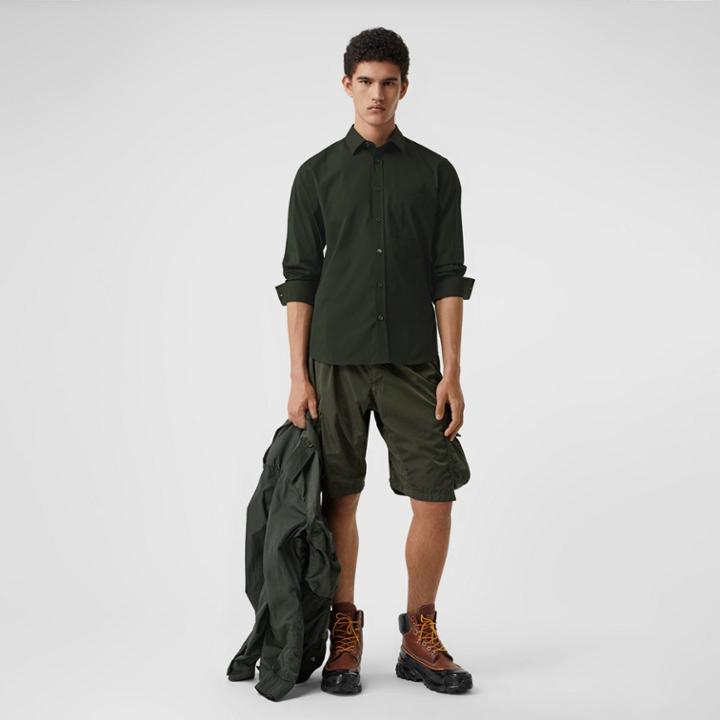 Burberry Burberry Embroidered Logo Cotton Blend Shirt, Green