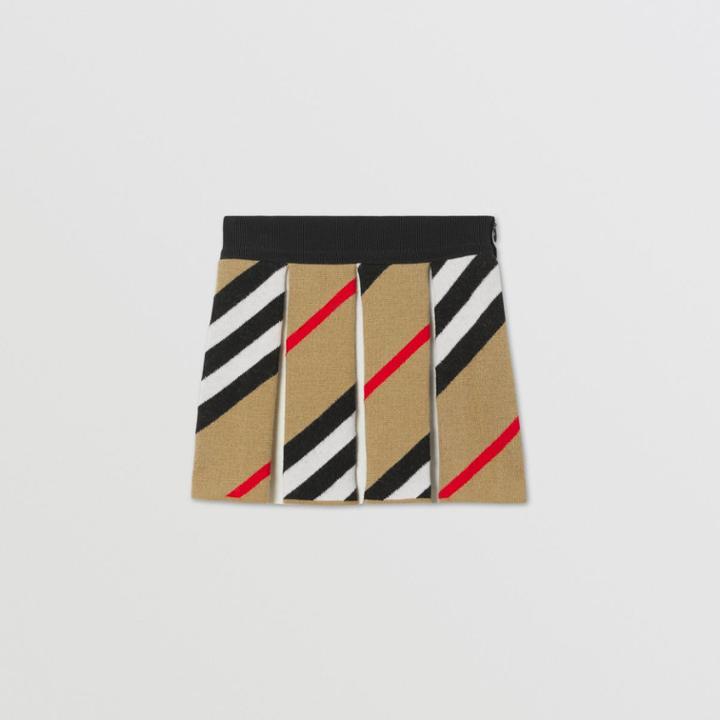 Burberry Burberry Childrens Icon Stripe Merino Wool Blend Pleated Skirt, Size: 2y