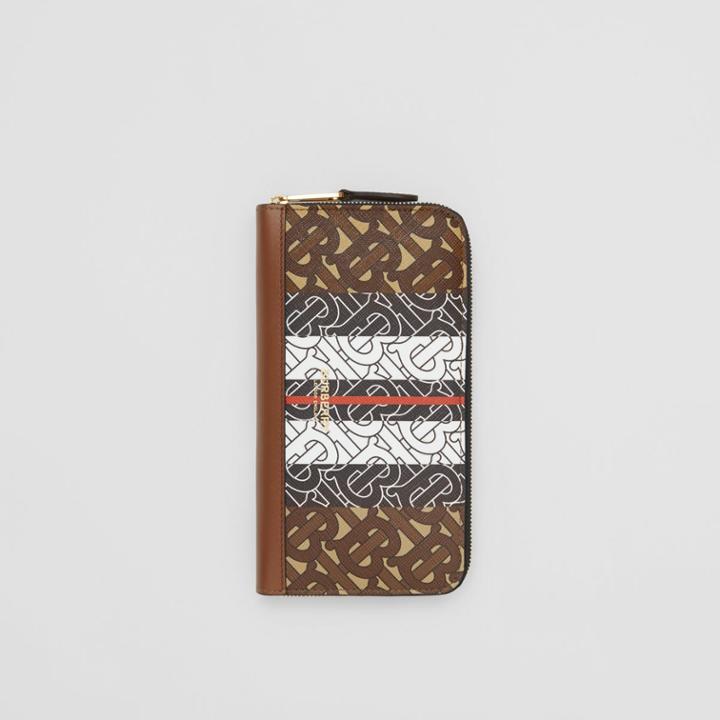 Burberry Burberry Monogram Stripe E-canvas And Leather Ziparound Wallet, Bridle Brown