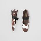 Burberry Burberry Logo Detail Cow Print Leather Flats, Size: 39, Brown