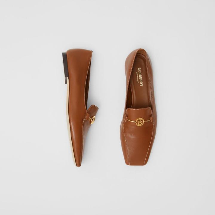 Burberry Burberry Monogram Motif Leather Loafers, Size: 35, Brown