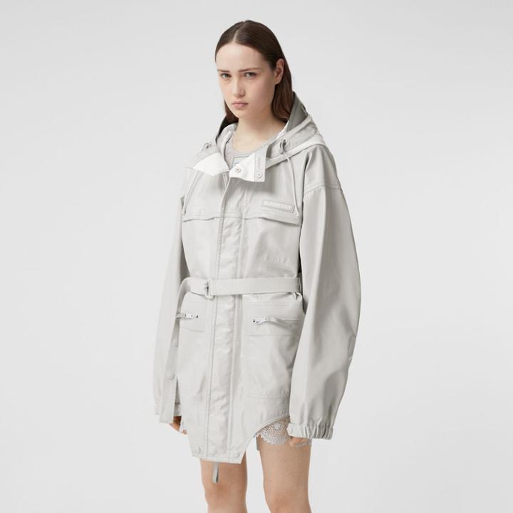 Burberry Burberry Cut-out Hem Coated Nylon Parka, Size: 02, Grey