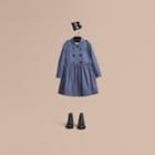 Burberry Burberry Check Detail Stretch Cotton Trench Dress, Size: 6y, Blue