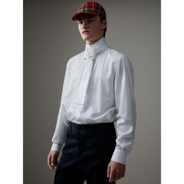 Burberry Burberry Herringbone Cotton Tie-neck Riding Shirt, Size: 16.5, White