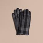 Burberry Burberry Check Wool And Leather Touch Screen Gloves, Size: 8, Grey