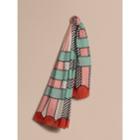 Burberry Burberry Striped Exaggerated Check Cashmere Silk Scarf, Pink