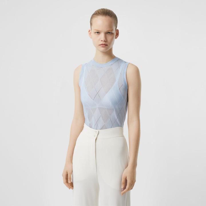 Burberry Burberry Monogram Motif Pointelle Knit Vest, Blue