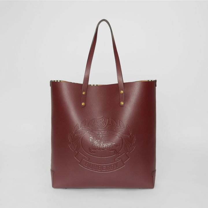 Burberry Burberry Embossed Crest Leather Tote, Red