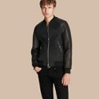 Burberry Wool Cashmere Bomber Jacket With Leather Sleeves