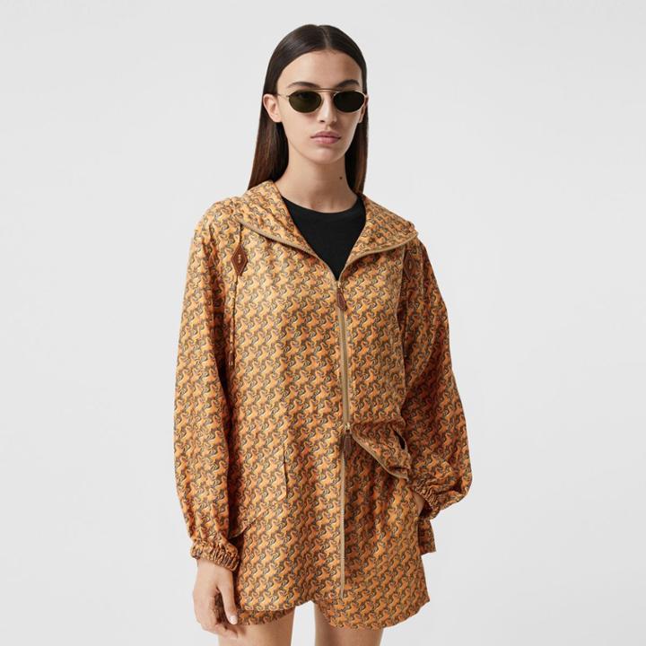 Burberry Burberry Unicorn Print Silk Twill Hooded Jacket, Size: 08, Orange