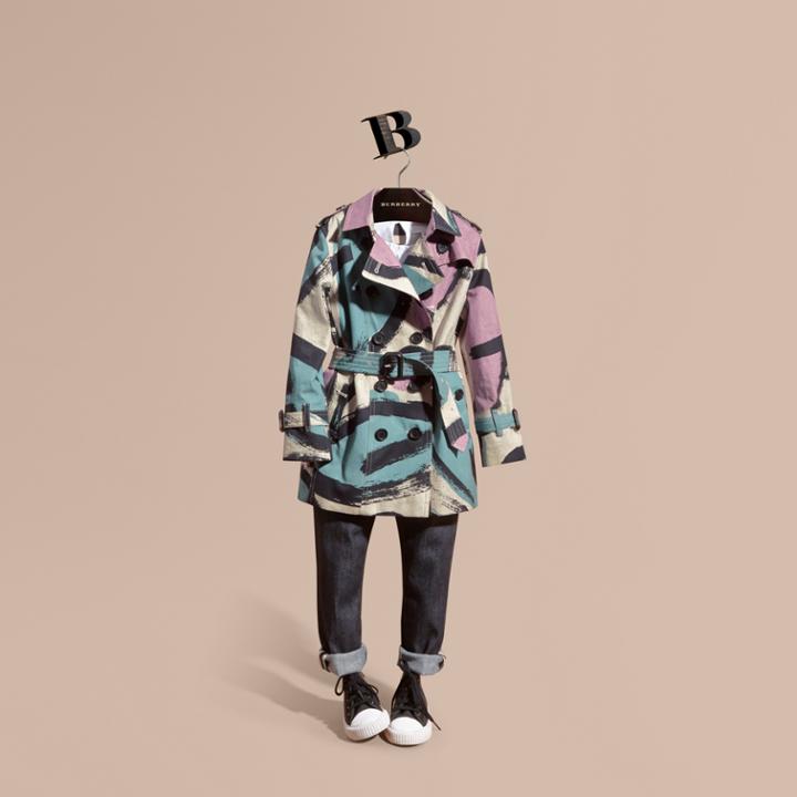 Burberry Burberry Graphic Print Cotton Trench Coat, Size: 10y, Blue