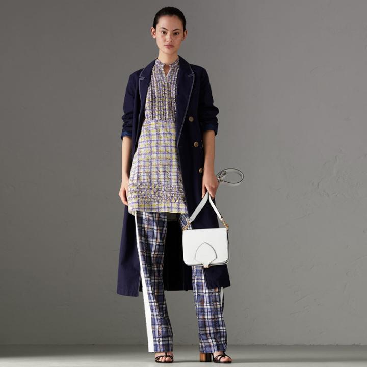 Burberry Burberry Ruffle Detail Scribble Check Print Silk Dress, Size: 04