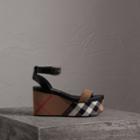 Burberry Burberry House Check And Leather Wedge Sandals, Size: 35, Grey